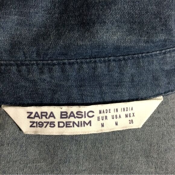 Zara Basic Embroidered Denim Shirt Size Medium - Picture 11 of 11
